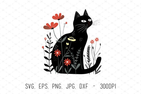Black Floral Cat Sublimation Clipart: A Versatile Design Resource for Creative Projects
