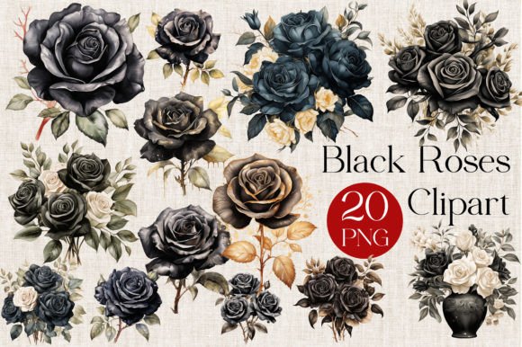 Black Watercolor Roses Clipart: Elegant Design Elements for Creative Projects