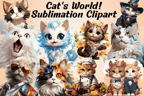 Cat's World Sublimation Clipart: Creative Fuel for Print-on-Demand and DIY Projects
