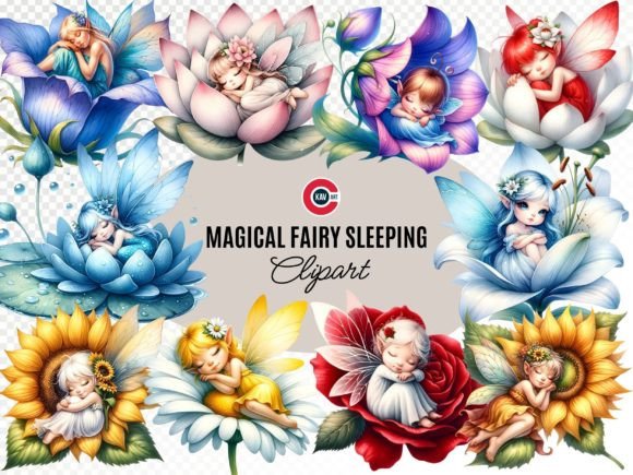 Cute Magical Fairy Sleeping on Flower