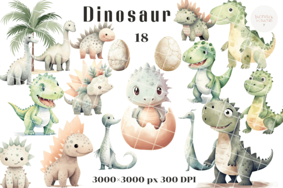 Cute Watercolor Dinosaur Clipart: A Versatile Design Resource for Creative Projects