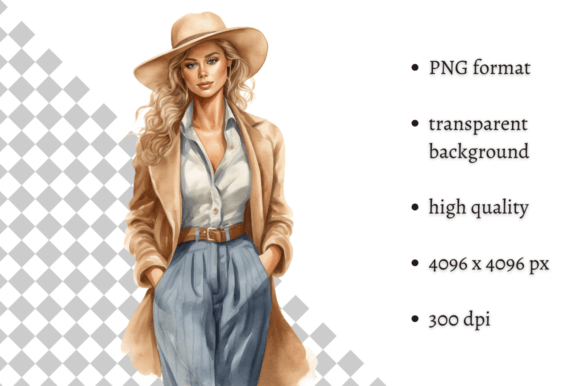 Fashion Girl in Beige Blue Clipart: Elevate Your Creative Projects with Style