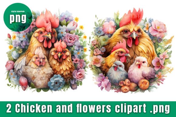 Flowers and Chicken Clipart: A Charming Design Asset