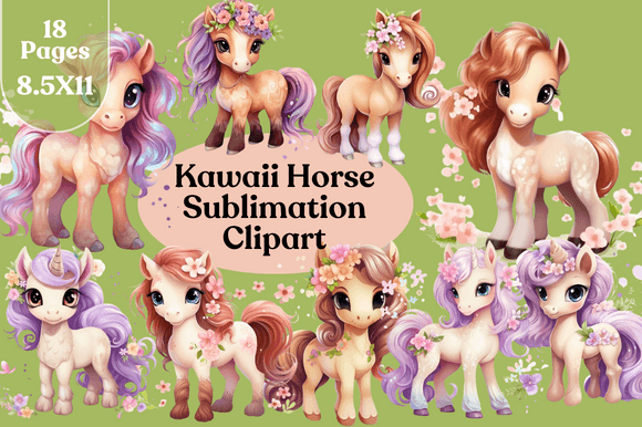 Kawaii Horse Sublimation Clipart