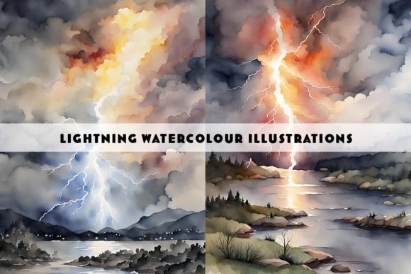 Lightning Watercolour Duo Paintings: Versatile Digital Art for Creative Projects