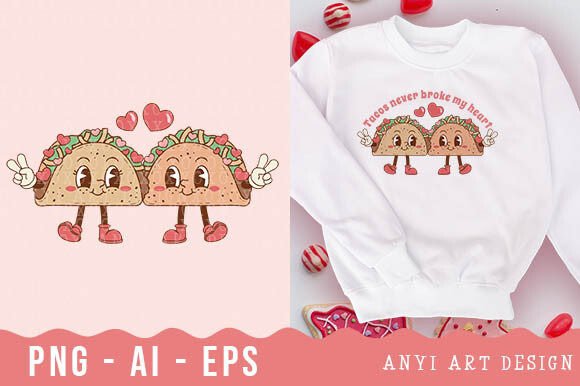 Retro Tacos Valentine's Day Sublimation Design for Crafts and Projects