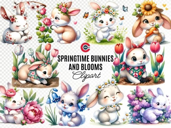 Springtime Bunnies Blooms Cliparts: A Fresh Creative Resource