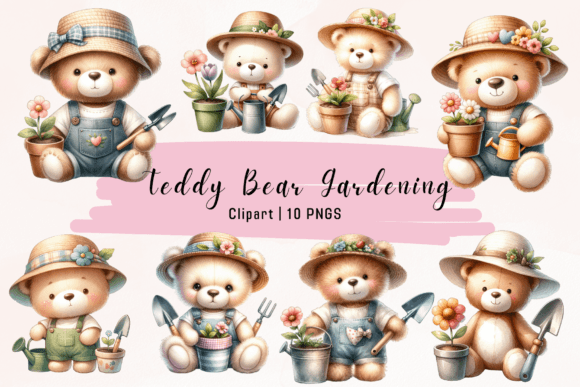 Teddy Bear Gardening Watercolor Clipart: Strategic Use for Creative and Business Projects