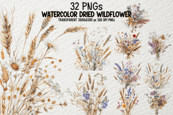 Watercolor Dried Wildflower Bundle PNG: A Versatile Design Resource for Modern Creatives