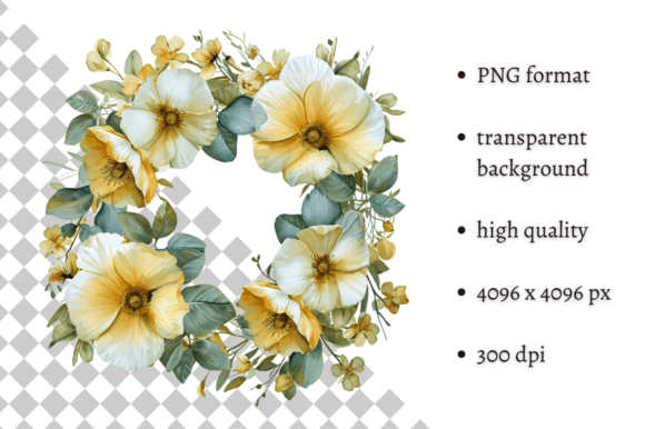 Watercolor Yellow Spring Flowers Wreath: A Delicate Touch for Spring and Easter Designs